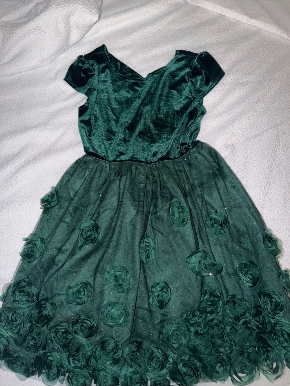 Rare editions  Emerald Green Velvet & Tulle Flower Party Dress